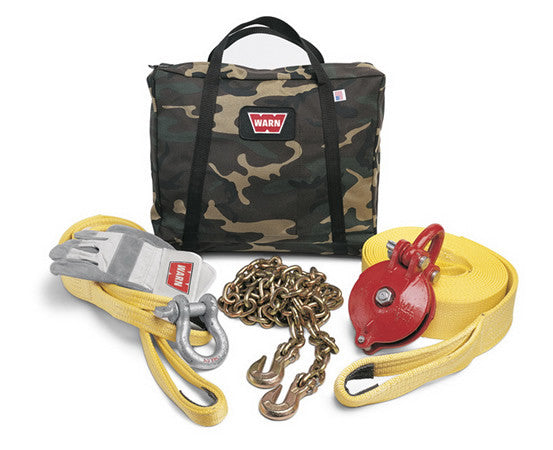 Heavy Duty Winching Accessory Kit - Incl. Recovery Strap - Gloves - Shackle  - Choker Chain - Snatch Block - Tree Trunk Protector - Camouflage Case